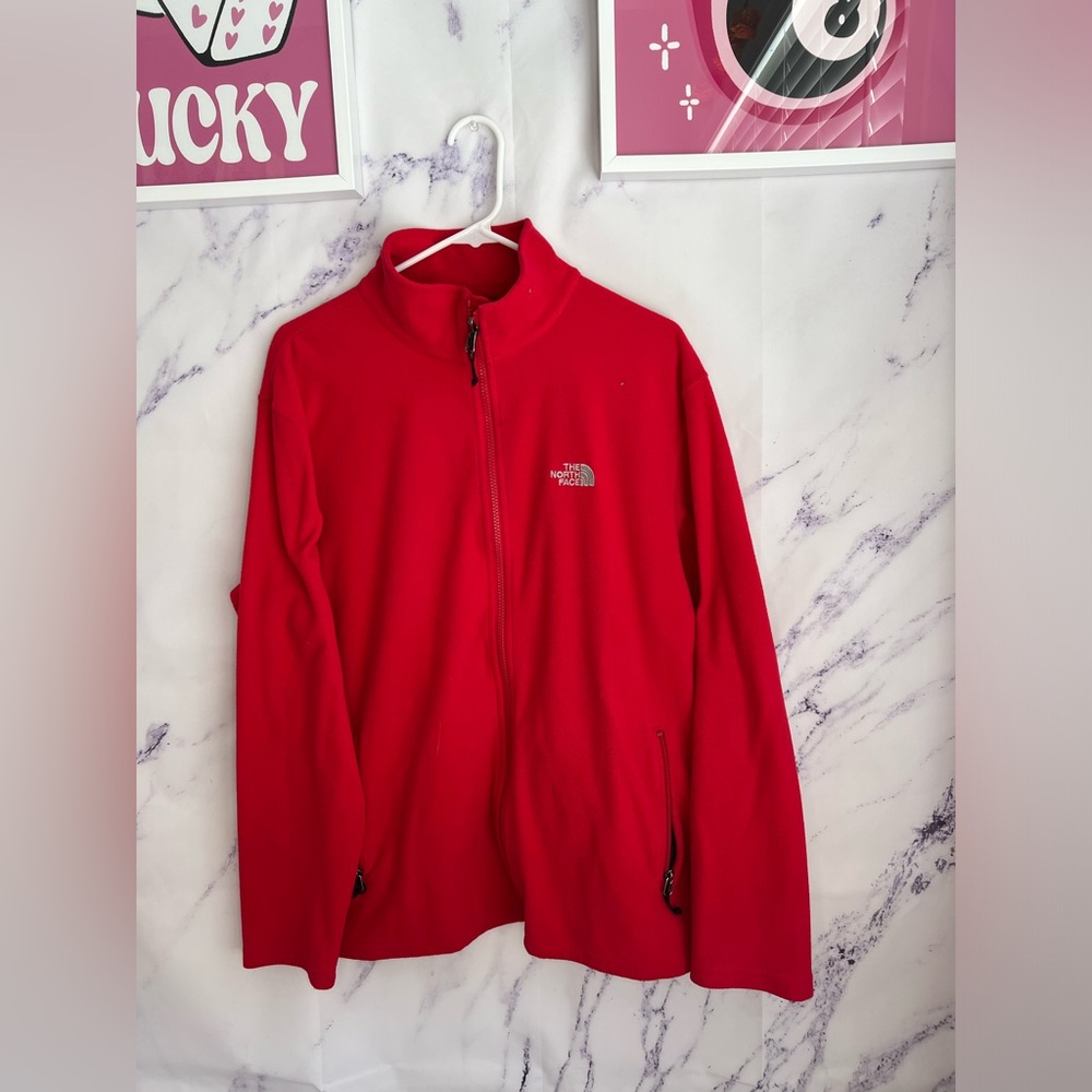 The North Face Men’s red zip up fleece jacket sz L
